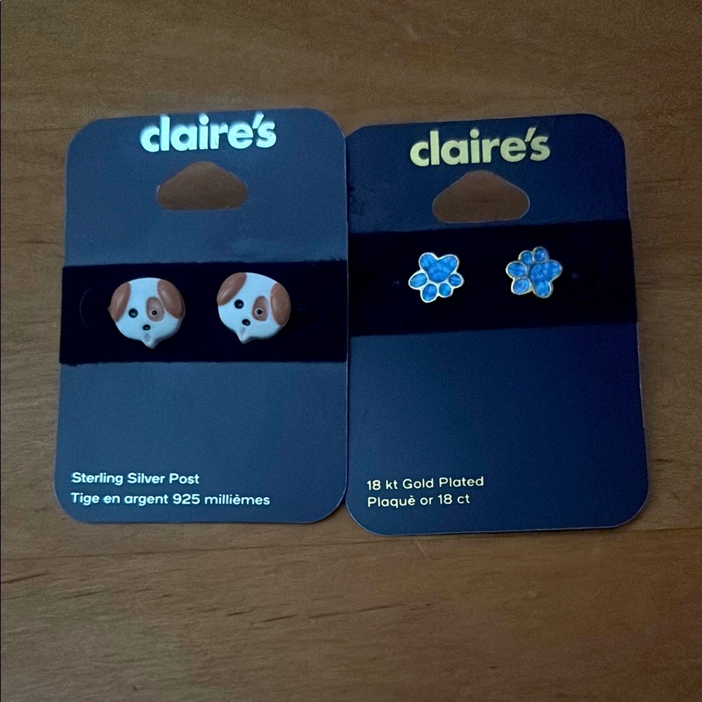 Claire's Puppy and Paw Earring Set - Silver and Gold